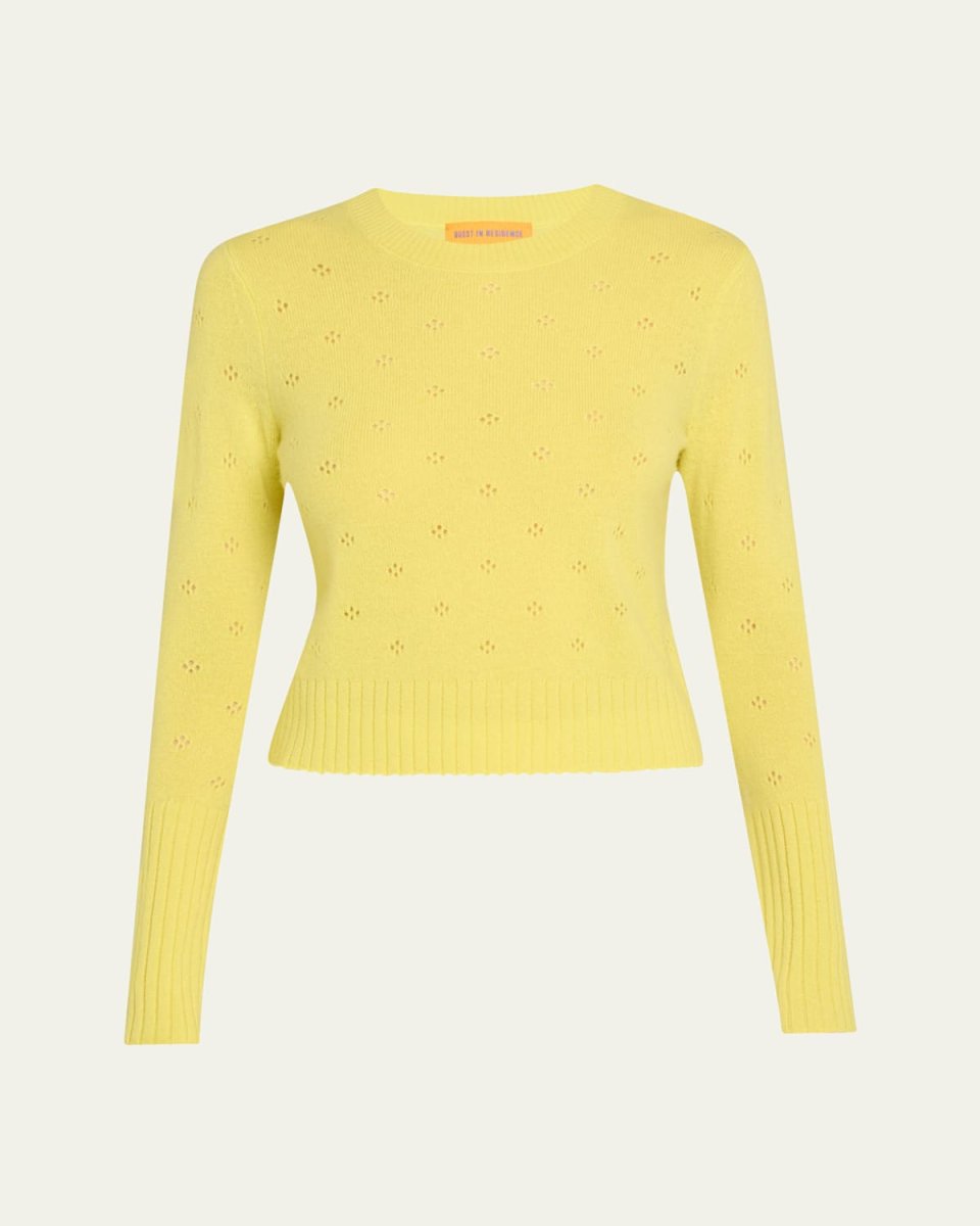 Shrunken Pointelle Crewneck Cashmere Pullover